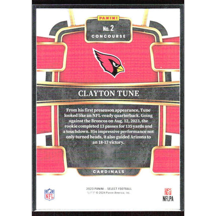 Clayton Tune 2023 Panini Select Silver Prizms #2 RC Arizona Cardinals