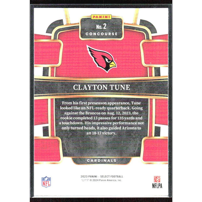 Clayton Tune 2023 Panini Select Silver Prizms #2 RC Arizona Cardinals