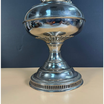 Rayo Nickel Plated Kerosene Table Lamp 12" Vintage Oil Lamp Lighting Collectible