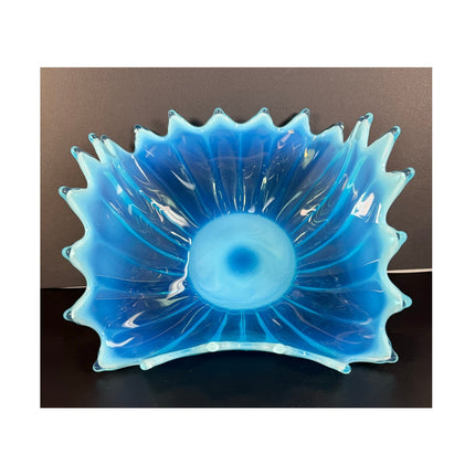 Fostoria Glass Heirloom Blue Opalescent Ruffle Bowl Swung