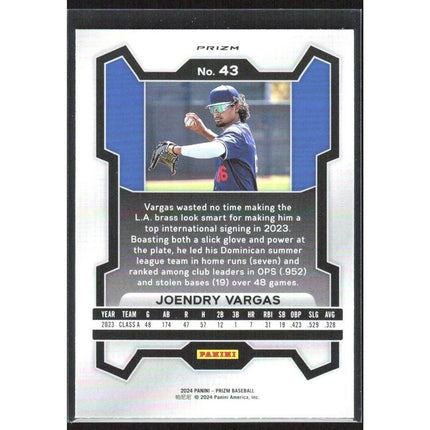 Joendry Vargas 2024 Panini Prizm Blue Ice Prizms #43 Los Angeles Dodgers
