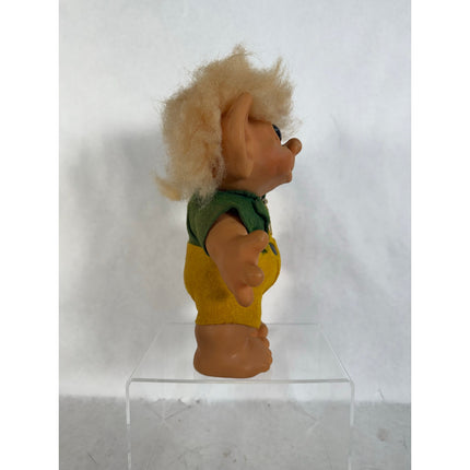 Vintage 1961 Thomas Dam Troll Doll Piggy Bank Blonde Hair Felt Clothes 7" Marked