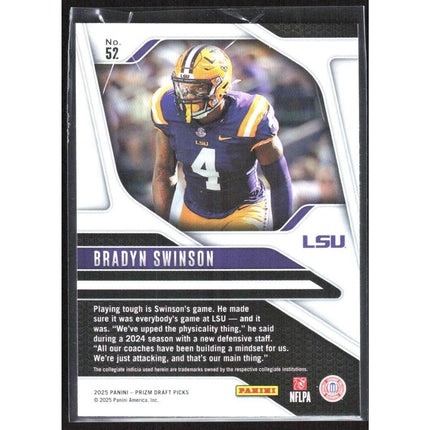 Bradyn Swinson 2025 Panini Prizm Draft Picks #52 LSU Tigers