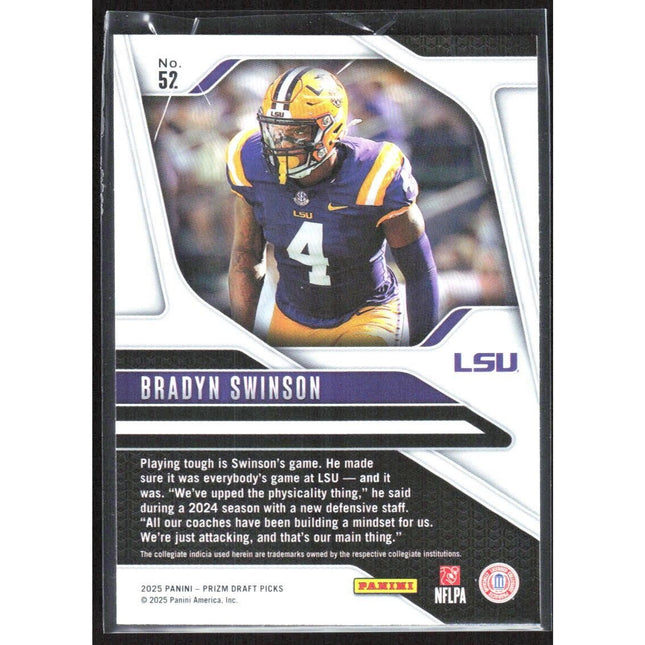 Bradyn Swinson 2025 Panini Prizm Draft Picks #52 LSU Tigers