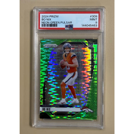 2024 Panini Prizm Neon Green Pulsar RC Bo Nix #309 PSA 9