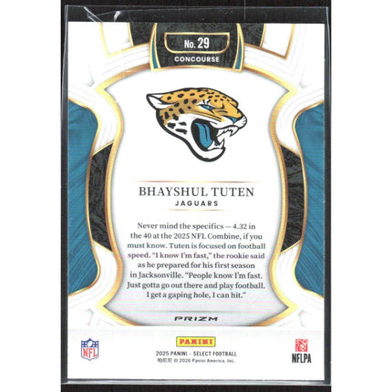 Bhayshul Tuten 2025 Panini Select Pink Prizm Shock #29 RC Jacksonville Jaguars