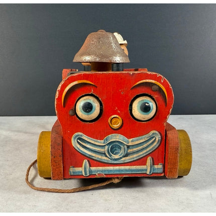 Fisher Price 12” Lookey Wooden Fire Truck Pull Toy Vintage Working