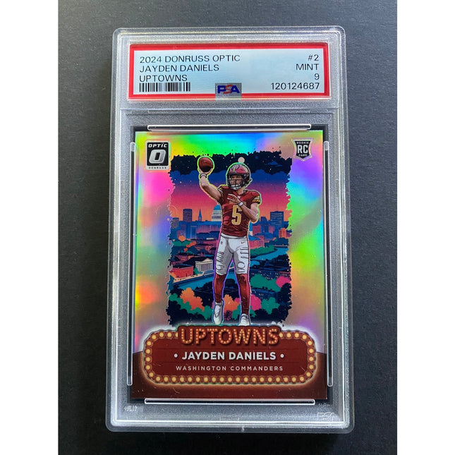 Jayden Daniels 2024 Optic 2 Commanders Uptowns PSA 9