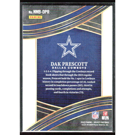Dak Prescott 2023 Panini Select Numbers #NMB-DPR Dallas Cowboys