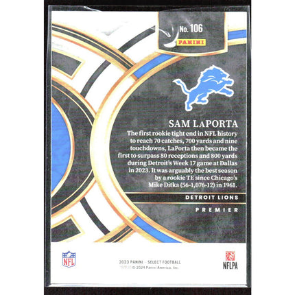 Sam LaPorta 2023 Panini Select #106 RC Detroit Lions