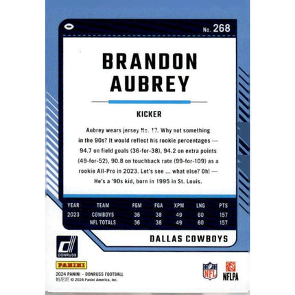 Brandon Aubrey 2024 Donruss Press Proof Red #268 Dallas Cowboys