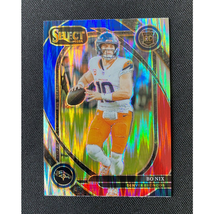 2024 Panini Select Bo Nix #221 Red & Blue Prizm Shock Club RC Broncos