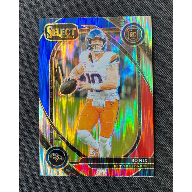 2024 Panini Select Bo Nix #221 Red & Blue Prizm Shock Club RC Broncos