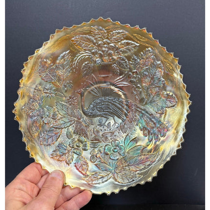 Antique Fenton “Peacock and Urn” Carnival Glass 9" Ruffled Plate
