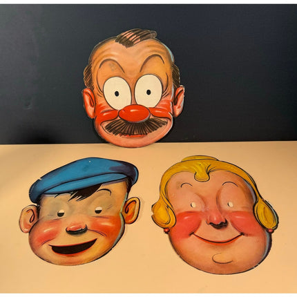 Par-T-Masks Junior Nebb Mr. Nebb Mrs. Nebb Die-Cut Cardboard Vintage Masks 3pc