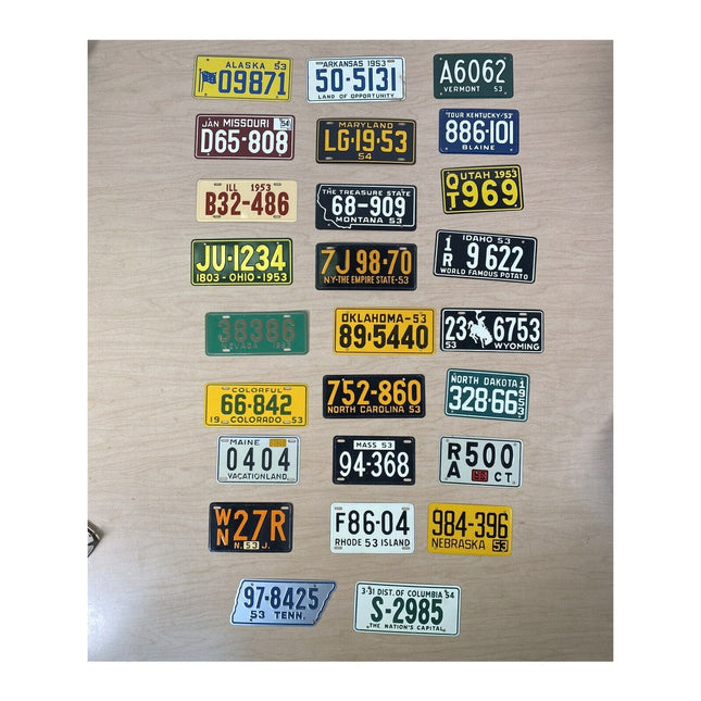 1953 Wheaties Toy License Plates – Complete Set of 51 States & D.C. Tin Lot
