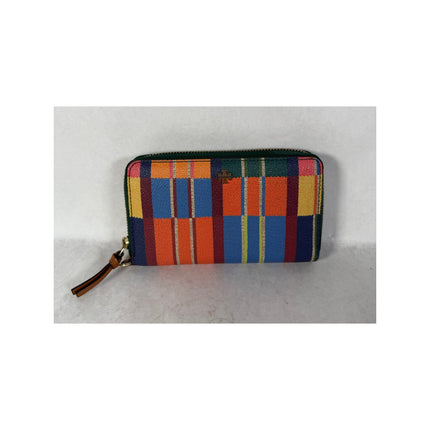 Tory Burch Medium Striped Multi-Color Zip-Around Wristlet Clutch Wallet