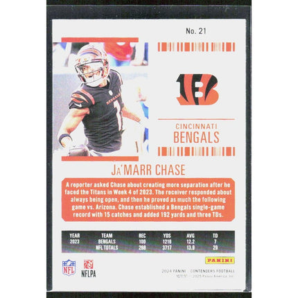 Ja'Marr Chase 2024 Panini Contenders Game Ticket Red #21 Cincinnati Bengals