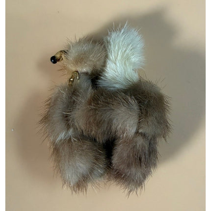 Mink Fur Poodle Dog Brooch Pin Brown Vintage 3" Collectible Costume Jewelry
