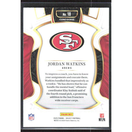 Jordan Watkins 2025 Panini Select #18 RC San Francisco 49ers