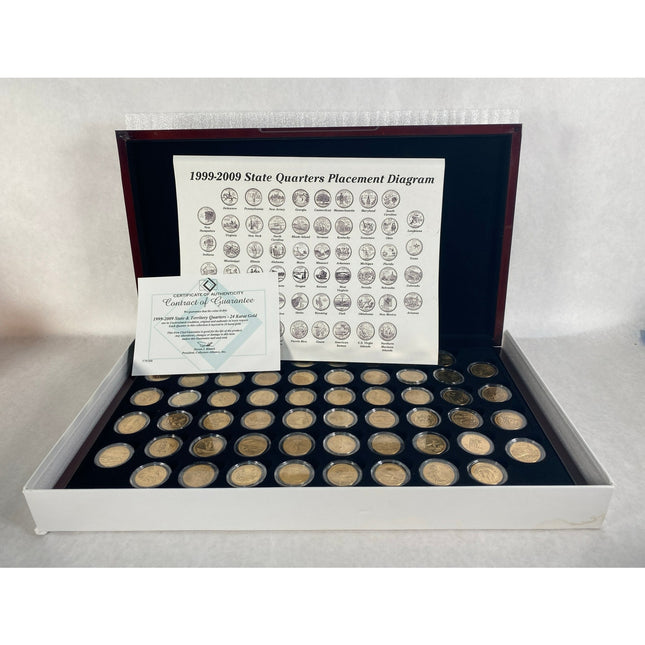 1999-2009 State & Territory Uncirculated 24K Gold State Quarters Collection COA