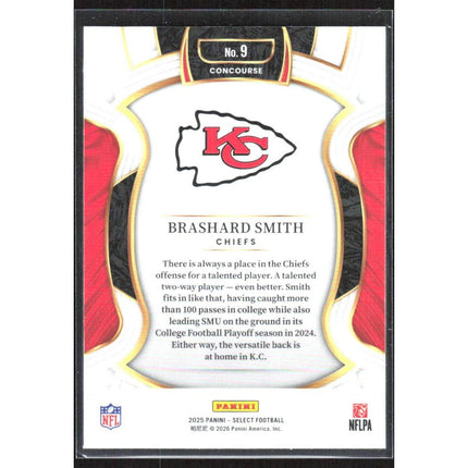 Brashard Smith 2025 Panini Select #9 RC Kansas City Chiefs