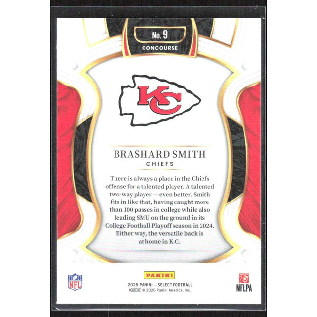 Brashard Smith 2025 Panini Select #9 RC Kansas City Chiefs