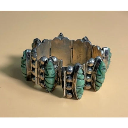 Vintage Sterling Silver Mexico Cabochon Link Bracelet 6.75" Stamped