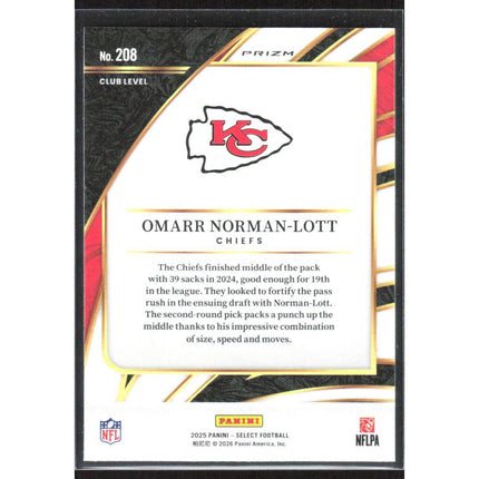 Omarr Norman-Lott 2025 Panini Select Pink Prizm Shock #208 Kansas City Chiefs