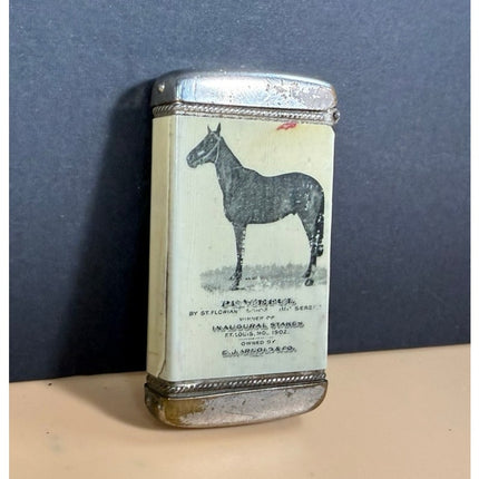E.J. Arnold Racing Stables Souvenir Match Safe Holder Vintage 3"