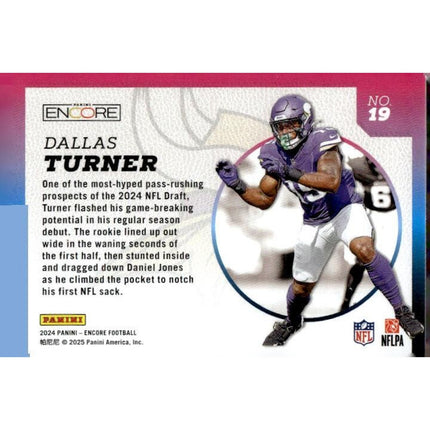 Dallas Turner 2024 Panini Encore Rookie Aurora #19 Minnesota Vikings