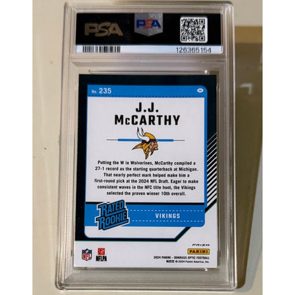 2024 Panini Donruss Optic J.J. McCarthy #235 Rated Rookie Stars Prizm RC – PSA 8