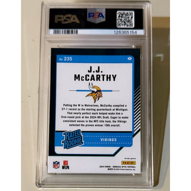 2024 Panini Donruss Optic J.J. McCarthy #235 Rated Rookie Stars Prizm RC – PSA 8