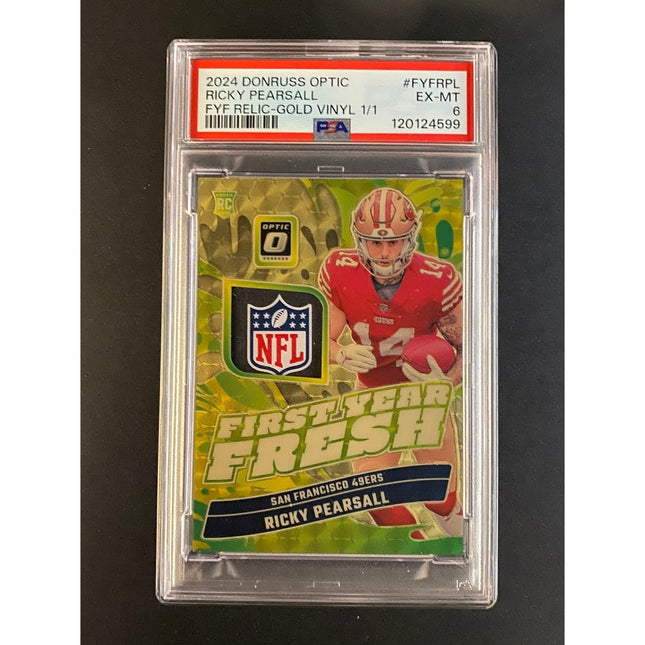 Ricky Pearsall 2024 Optic FYF-RPL 49ers First Year Fresh Relic Gold Vinyl 1/1 PSA 6