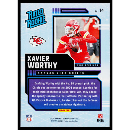 Xavier Worthy 2024 Donruss Rated Rookies Retro #14 Kansas City Chiefs