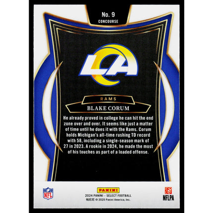 Blake Corum 2024 Panini Select #9 RC Los Angeles Rams
