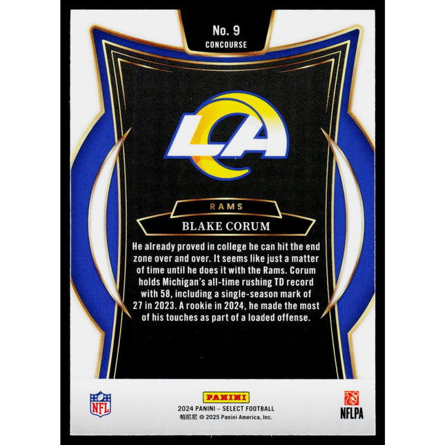 Blake Corum 2024 Panini Select #9 RC Los Angeles Rams