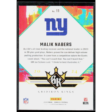 Malik Nabers 2024 Donruss Rookie Gridiron Kings #11 New York Giants