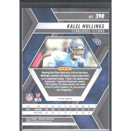 Kalel Mullings 2025 Panini Mosaic #390 RC Tennessee Titans