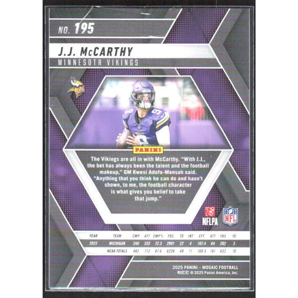 J.J. McCarthy 2025 Panini Mosaic #195 Minnesota Vikings