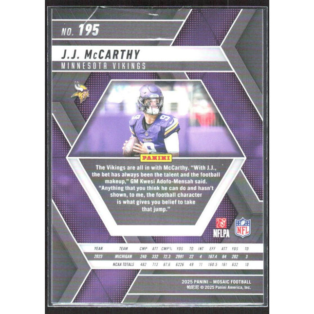 J.J. McCarthy 2025 Panini Mosaic #195 Minnesota Vikings