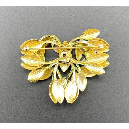 Vintage 1940s Sandor White & Green Enameled Floral Brooch Pin Signed