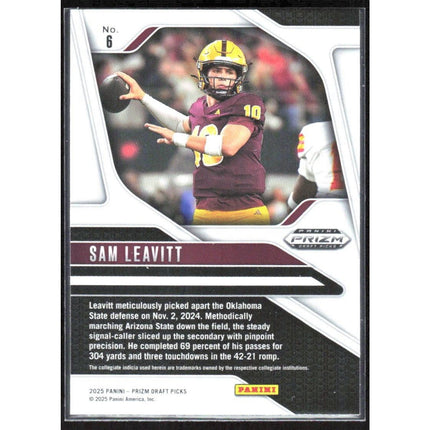 Sam Leavitt 2025 Panini Prizm Draft Picks #6 Arizona State Sun Devils