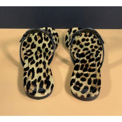 Tory Burch Miller Thong Sandal Natural Leopard Print Patent Leather W6.5 NIB