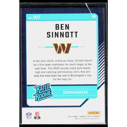 Ben Sinnott 2024 Donruss Optic #207 RC Washington Commanders