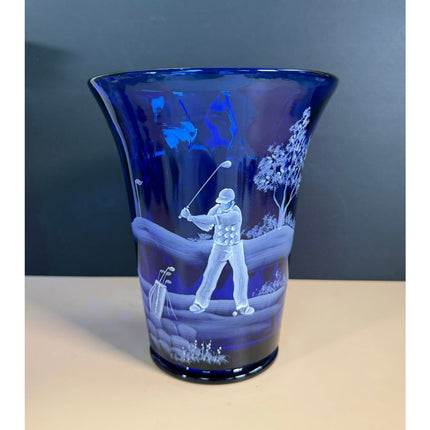 Fenton Art Glass 2010 Dad's Day Out Vase 2744EE Cobalt Hand Painted 8" OB