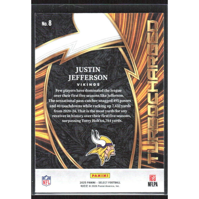 Justin Jefferson 2025 Panini Select Turbocharged #8 Minnesota Vikings
