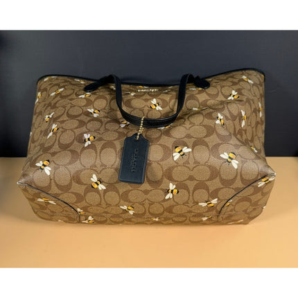 Coach City Tote Bee Signature Canvas Handbag A2296-C8590 Black Brown