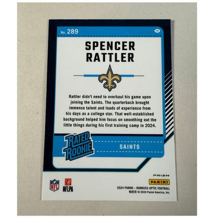 2024 Donruss Optic Spencer Rattler RC #289 Blue Hyper Prizm Rated Rookie