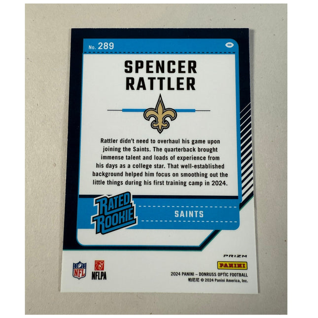 2024 Donruss Optic Spencer Rattler RC #289 Blue Hyper Prizm Rated Rookie